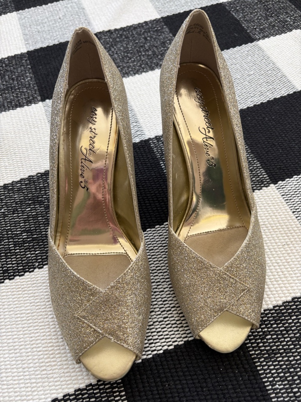 Easy Street Gold Glitter Peep-Toe Heels